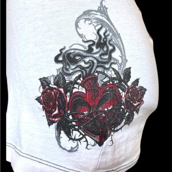 NWOT Rebel Saints Women's Small White Floral Cross With Angel Wings Tee - Picture 7 of 11